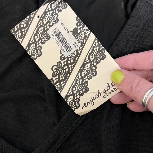 NWT Eyeshadow 2010's Black Sheer V-Neck Inset Panel 3/4 Sleeve T-Shirt - Large - Picture 7 of 8